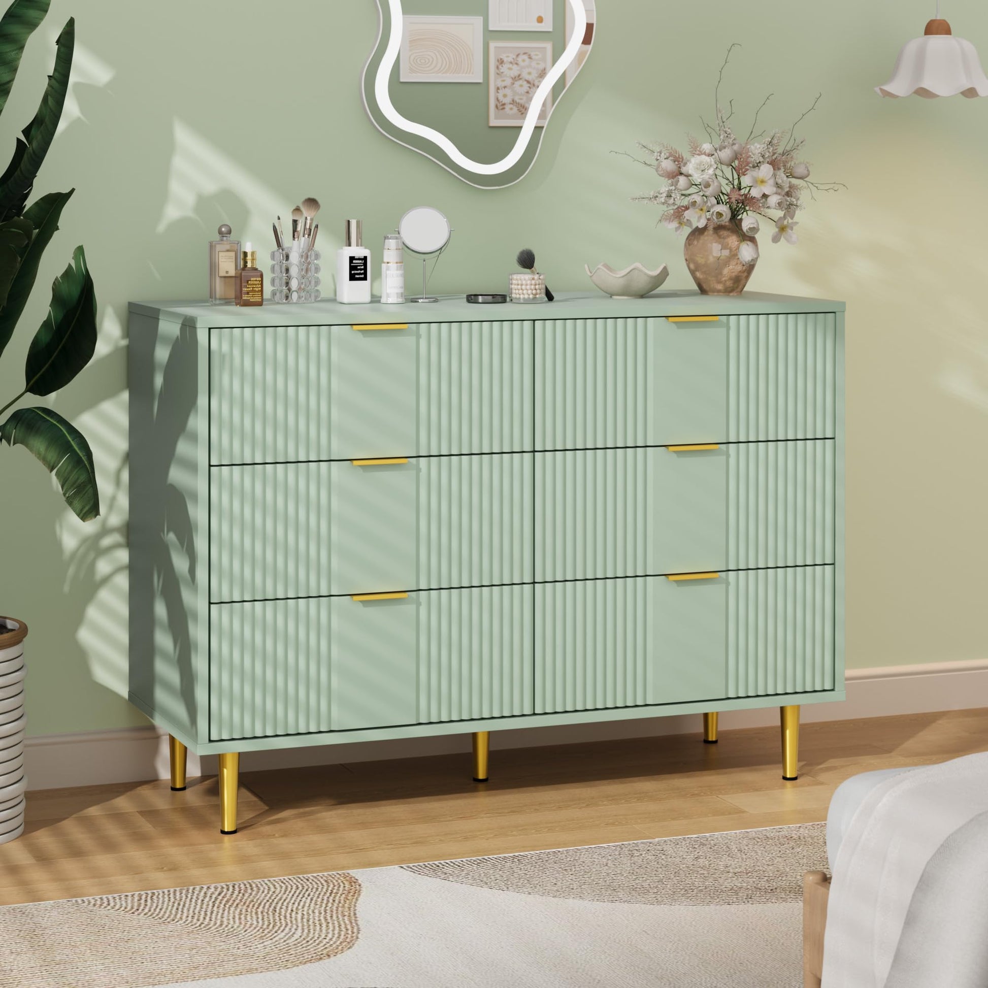 Moderne 6-Schubladen Kommode mit dekorativer Wellenfront und Eichenfinish