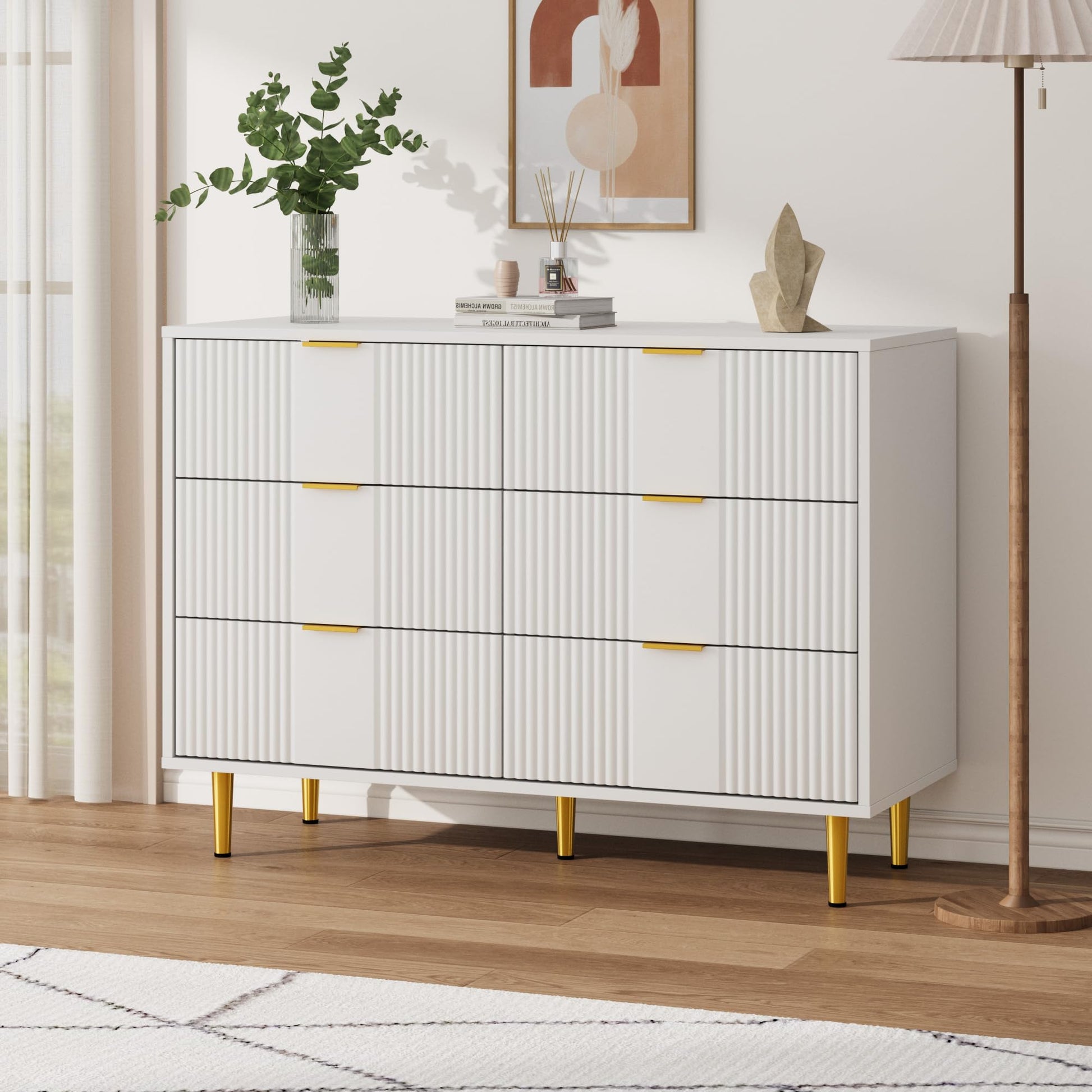 Moderne 6-Schubladen Kommode mit dekorativer Wellenfront und Eichenfinish